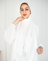 Chiffon Satin Line Scarf - White